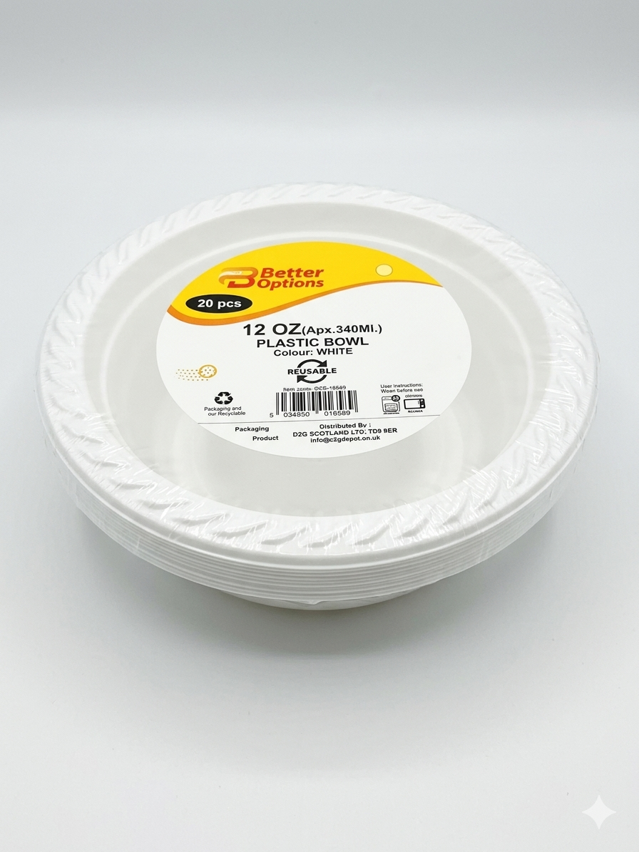 12 OZ Plastic White bowl (20 pieces)