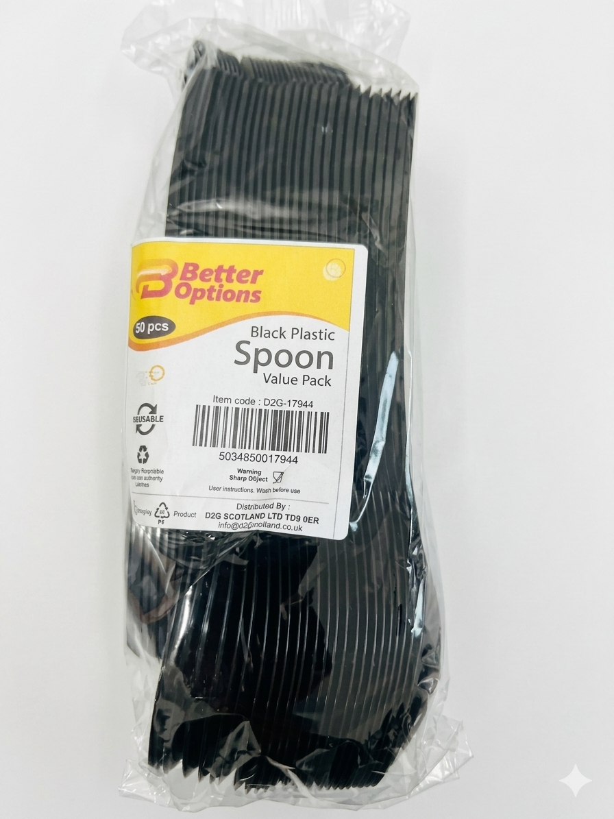 Plastic Black Spoon (50 pieces)