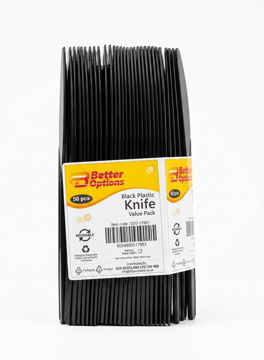 Plastic Black Knife (50 Pcs)