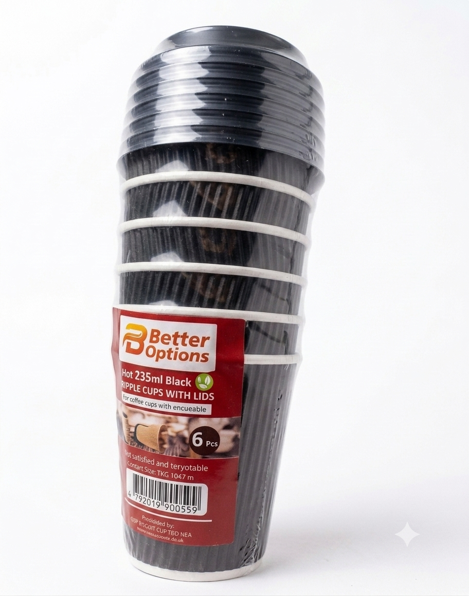 Paper black coffee Cup with lids (8oz x 6 Pcs)
