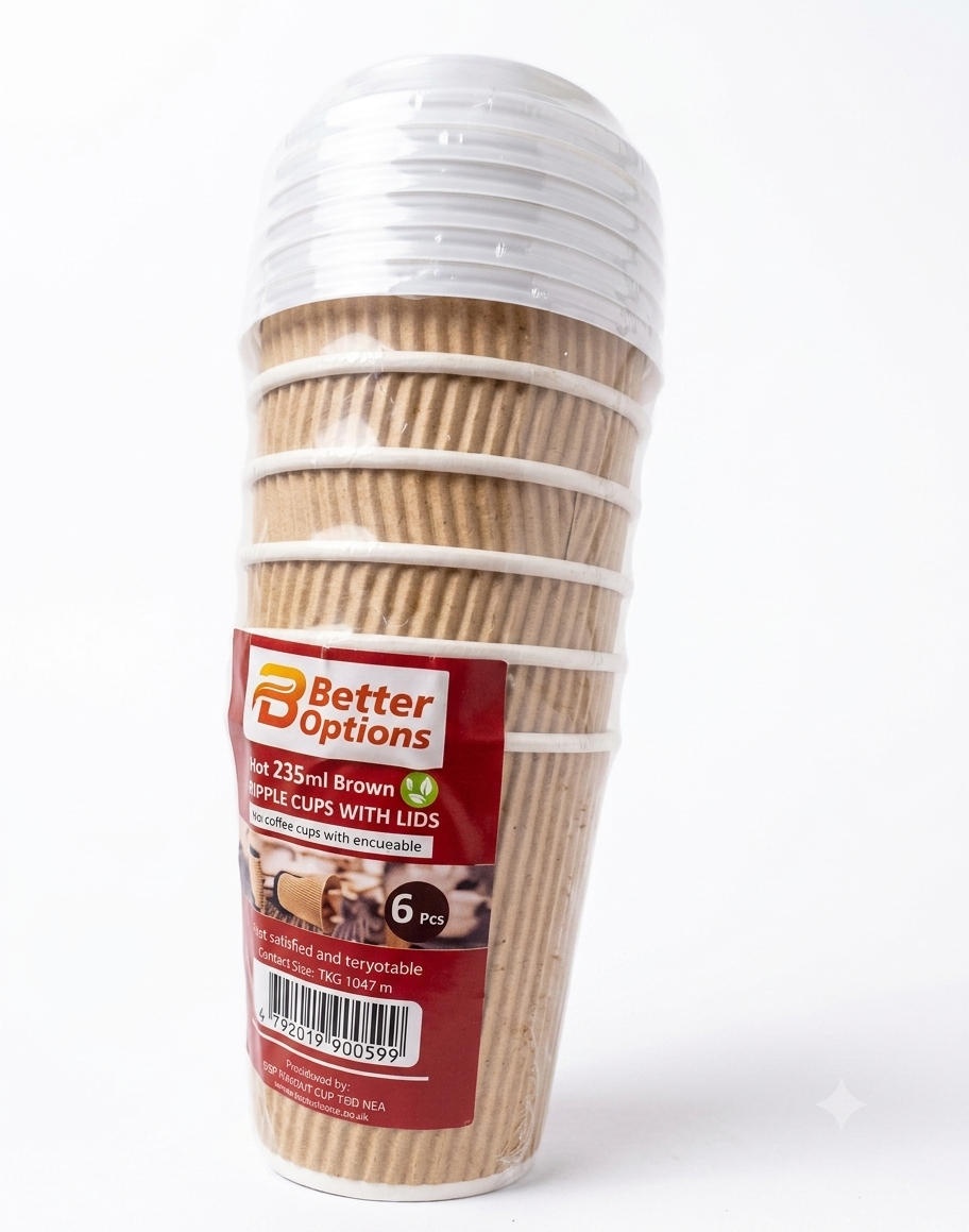 Paper Brown Coffee Cup with lids (8oz x 6 pcs)