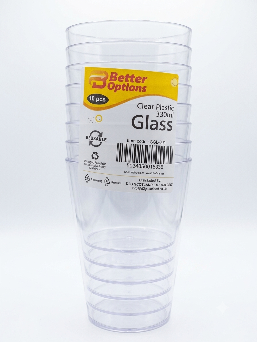 Plastic clear glass 330ml (10 Pcs)